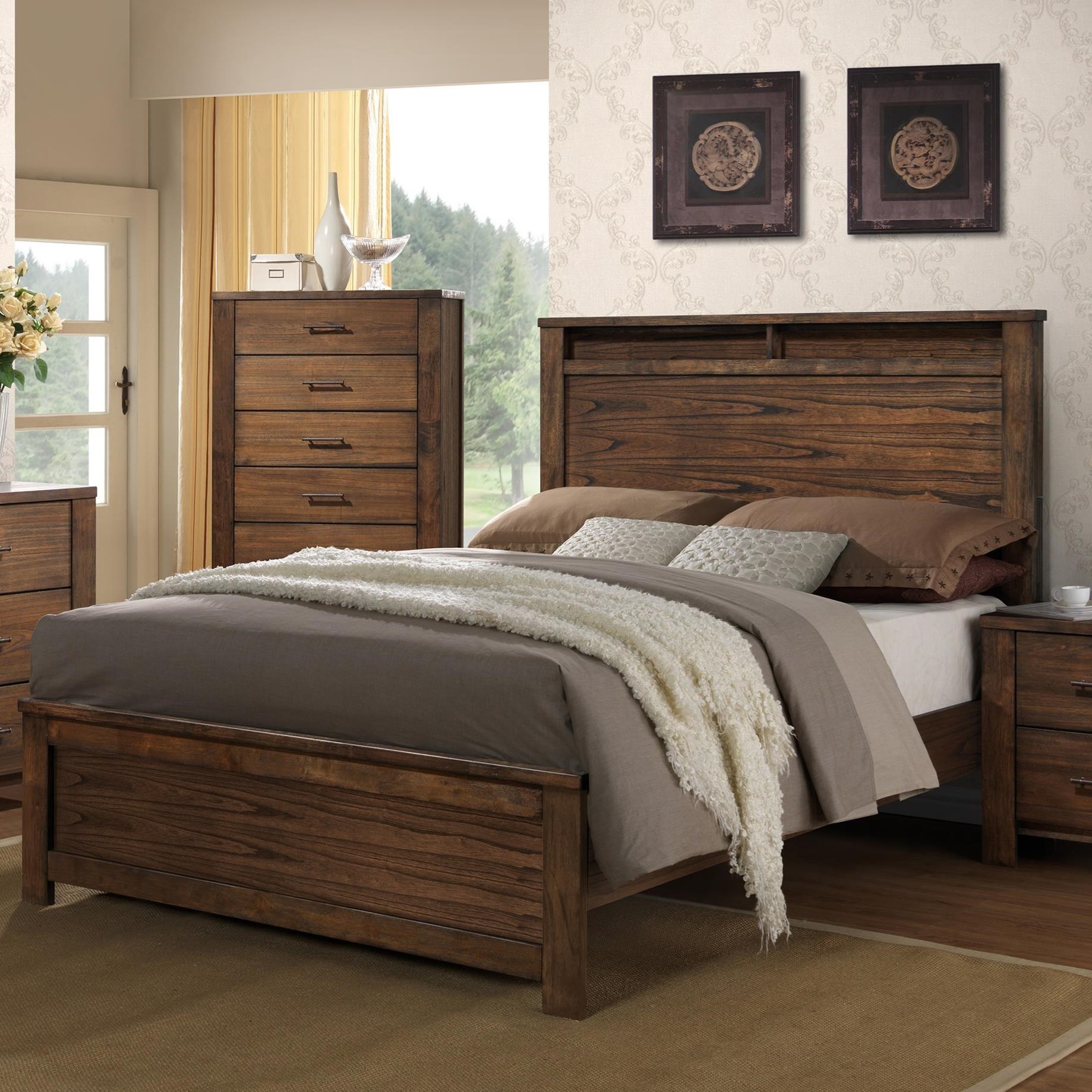 Progressive Furniture Brayden Rustic King Size Bed with Headboard Shelf Bullard Furniture
